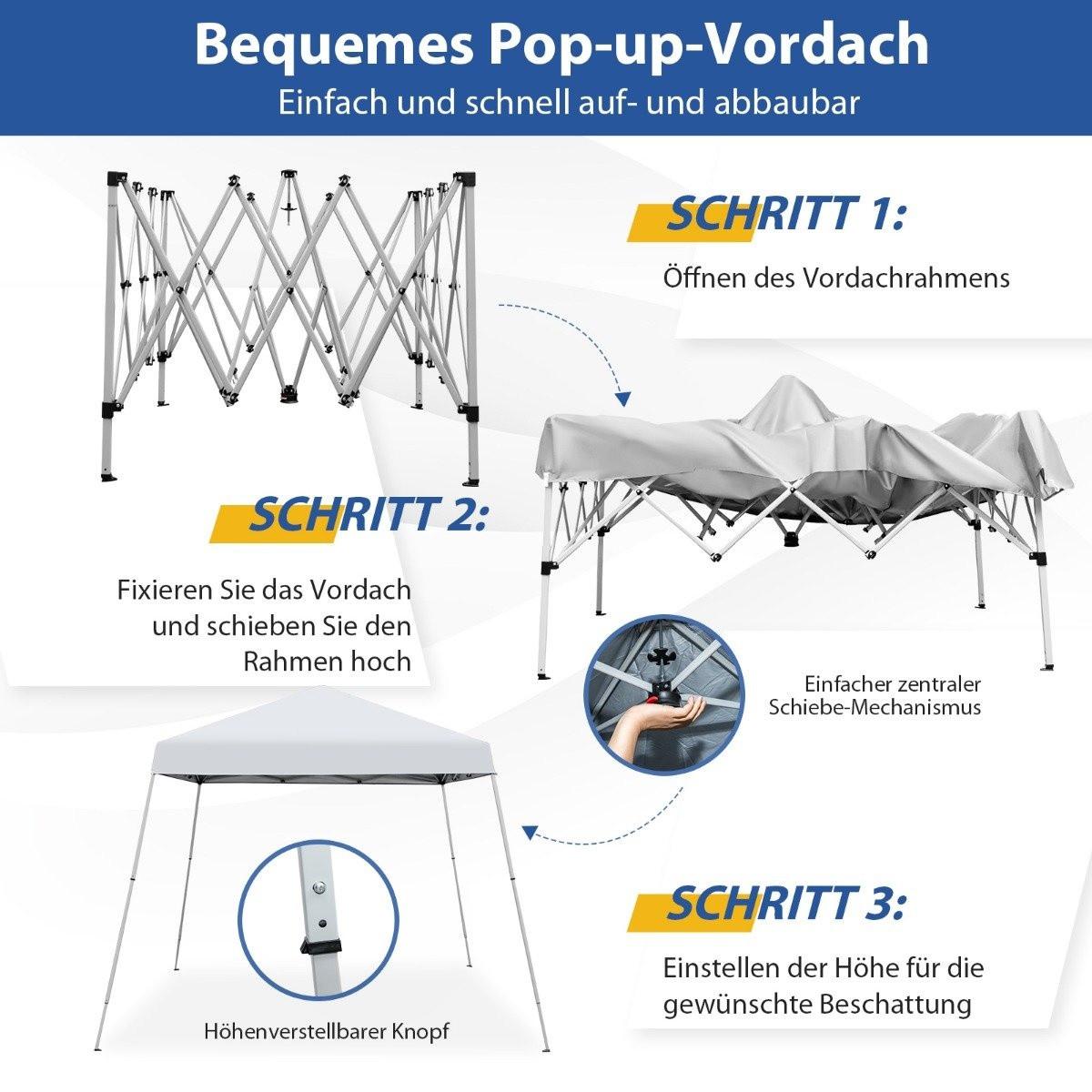 Northix Tonnelle pliante 3 m x 3 m grand auvent pliable blanc avec sac de transport avec réglage en hauteur sur 3 niveaux  