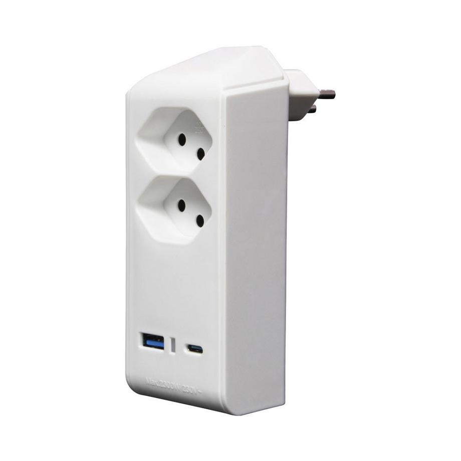 BRENNENSTUHL  Abzweigstecker 2-fach drehbar bis 300° ohne Aufhänger mit USB Typ A und C 