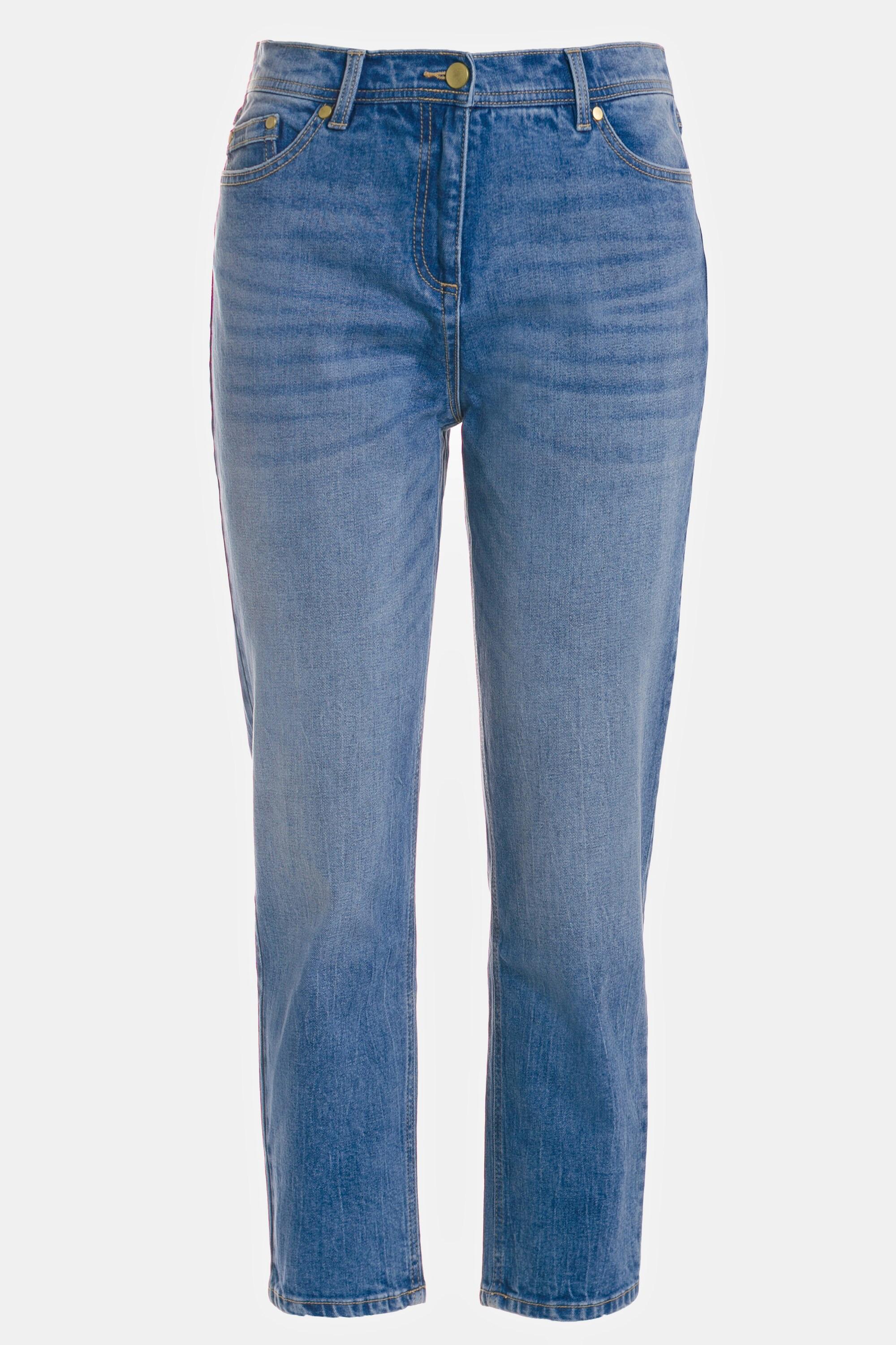 Ulla Popken  Jean Mom taille haute, coupe 5 poches, aspect délavé 