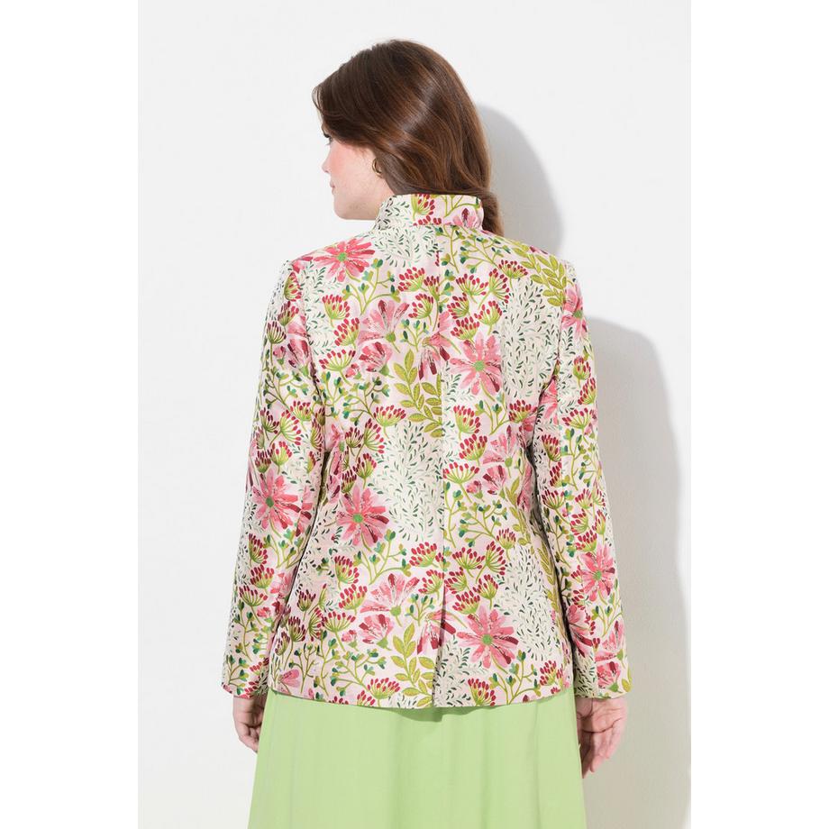 Ulla Popken Jacquard Jacke Blüten Stehkragen Komplettfutter  