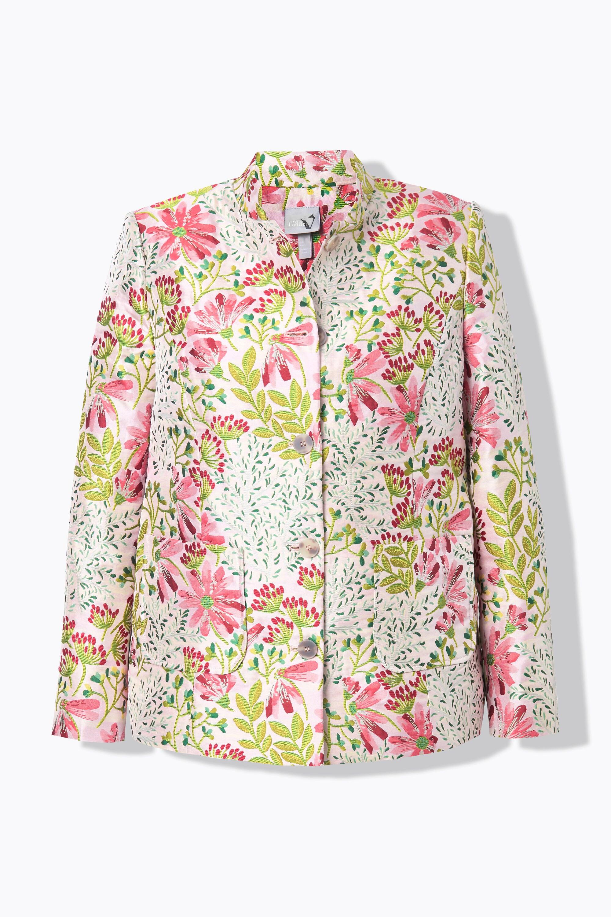 Ulla Popken  Giacca in jacquard con fiori, collo alto e fodera completa 