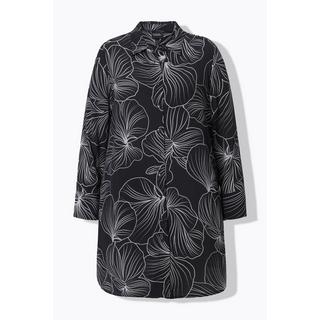 Ulla Popken  Blusa dal taglio lungo e svasato con fiori, colletto da camicia e maniche lunghe 