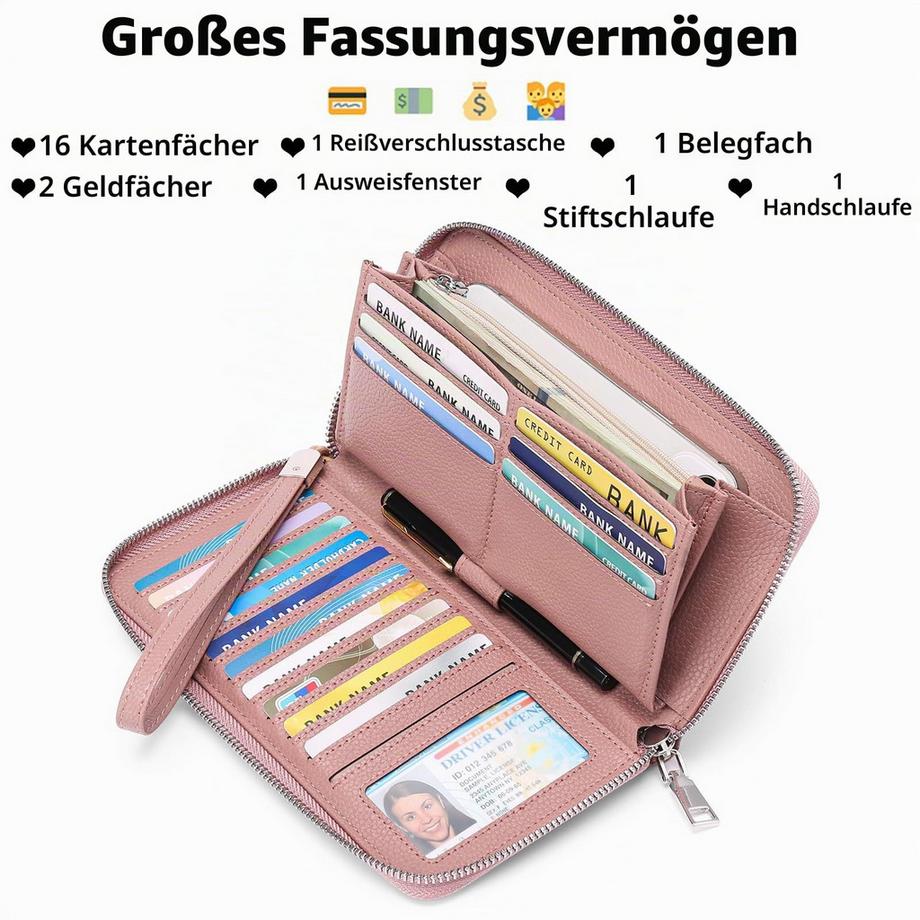 Only-bags.store  Leder-Geldbörsen mit großem Fassungsvermögen und Reißverschluss-Clutch mit RFID-Blockierung 