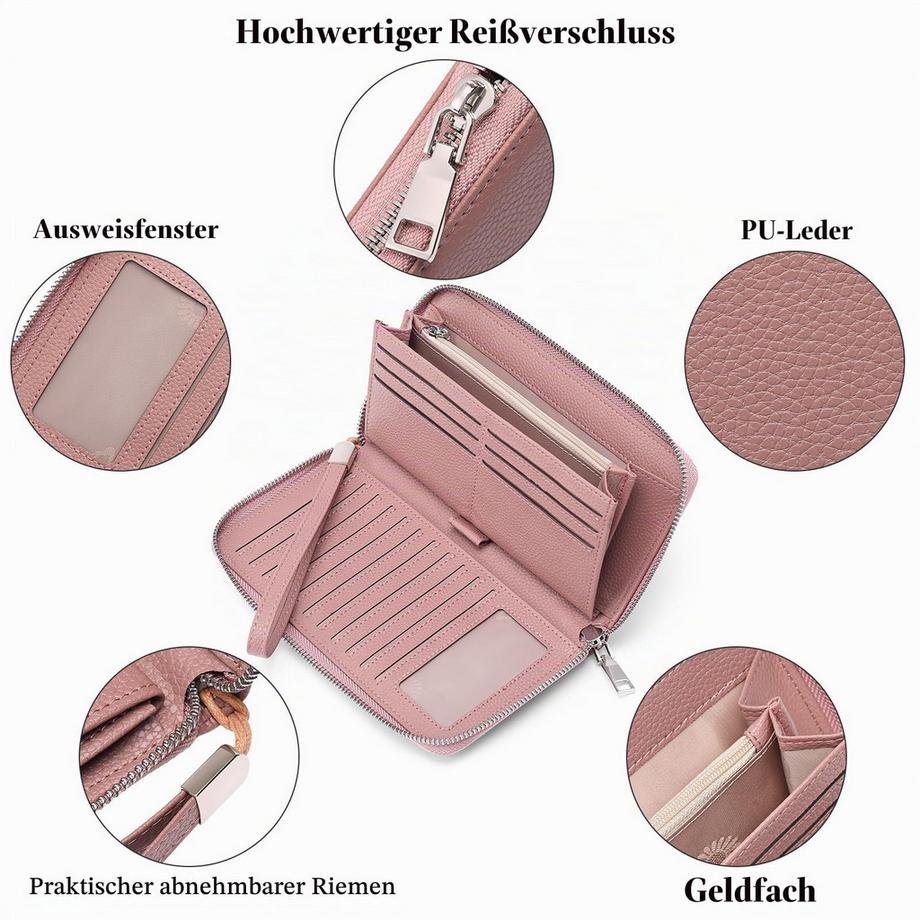 Only-bags.store  Leder-Geldbörsen mit großem Fassungsvermögen und Reißverschluss-Clutch mit RFID-Blockierung 