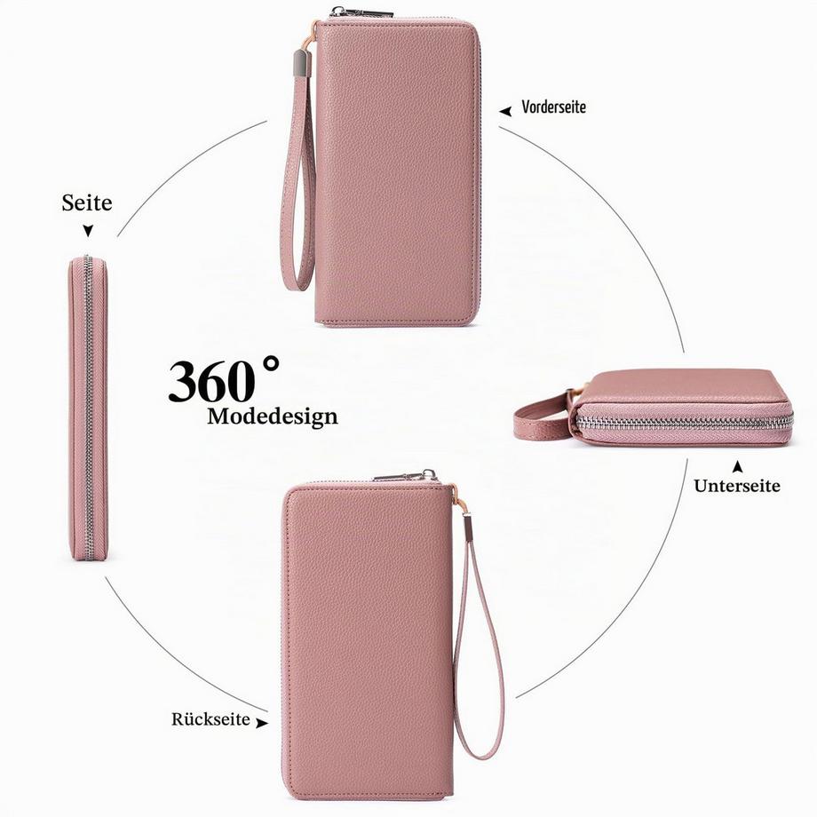Only-bags.store  Leder-Geldbörsen mit großem Fassungsvermögen und Reißverschluss-Clutch mit RFID-Blockierung 