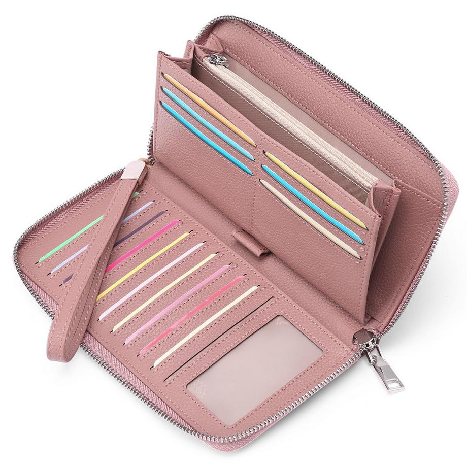 Leder-Geldbörsen mit großem Fassungsvermögen und Reißverschluss-Clutch mit RFID-Blockierung