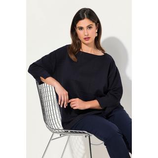 Ulla Popken  Sweat-shirt texturé, motif grands carreaux, décolleté bateau et manches 3/4 