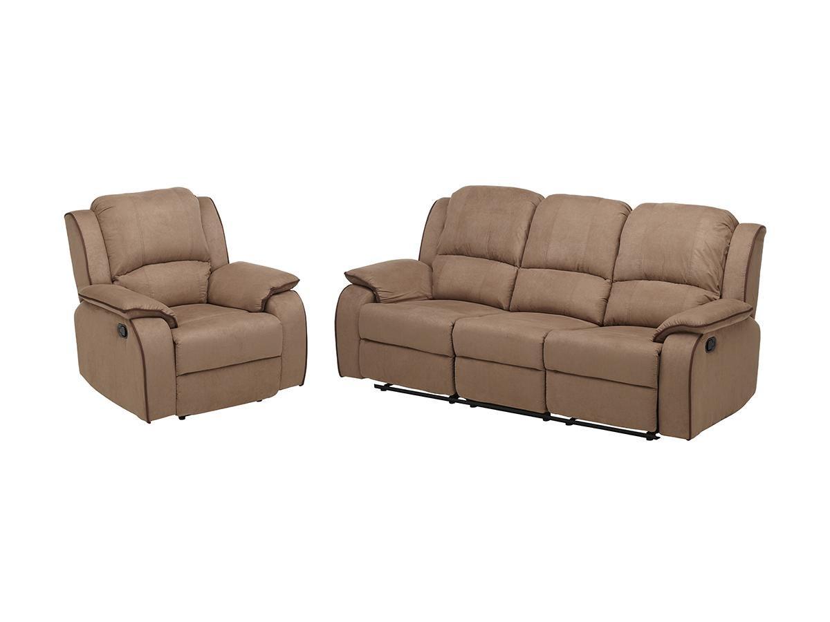 Vente-unique Canapé 3 places et un fauteuil relax en microfibre HERNANI - Taupe  