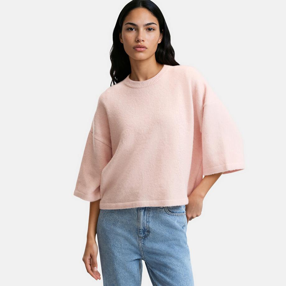 Oversize-Pullover mit kurzen Ärmeln aus flauschigem Strick
