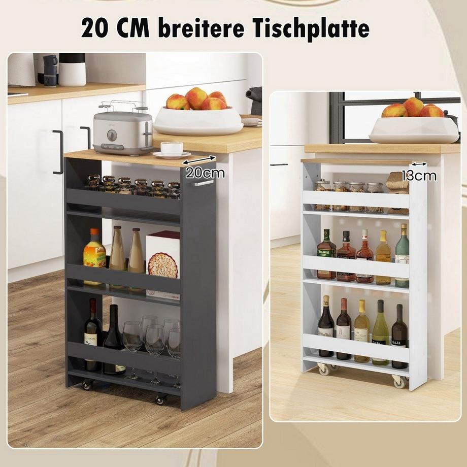 Northix Desserte de cuisine mince, 4 niveaux, roulante  