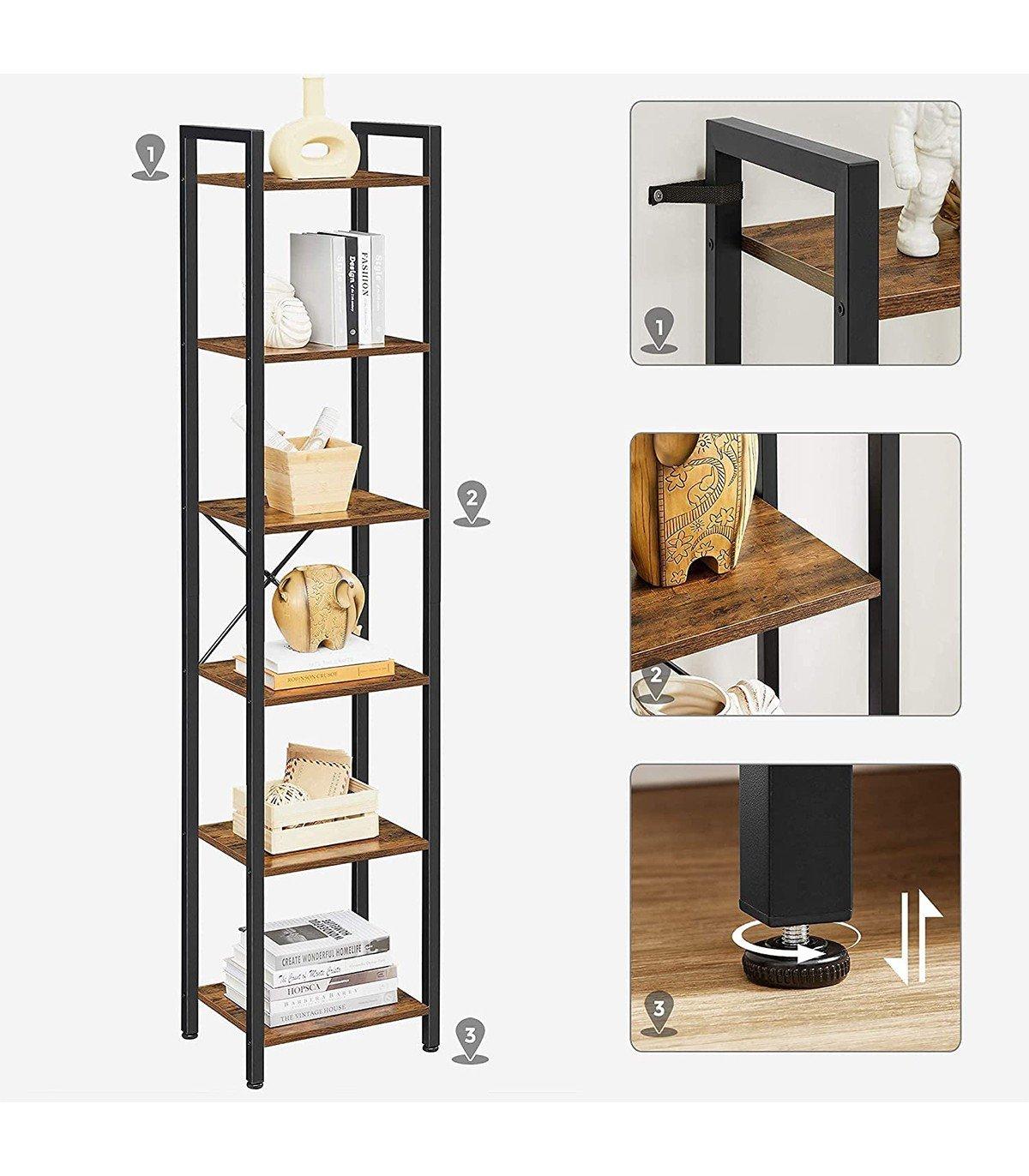 Calicosy Étagère 6 niveaux industrielle métal et bois - L40 x H187.5 cm  