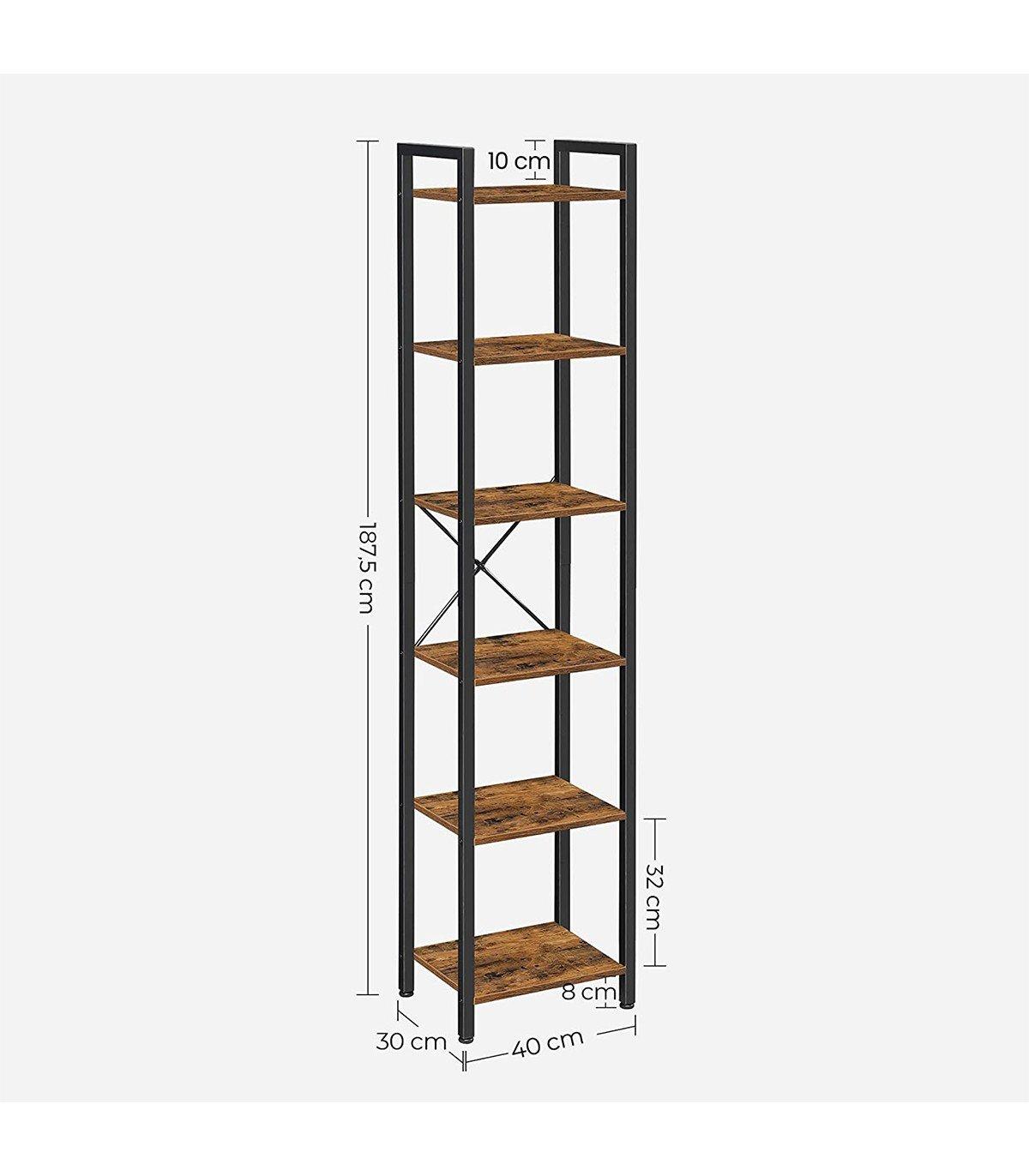 Calicosy Étagère 6 niveaux industrielle métal et bois - L40 x H187.5 cm  