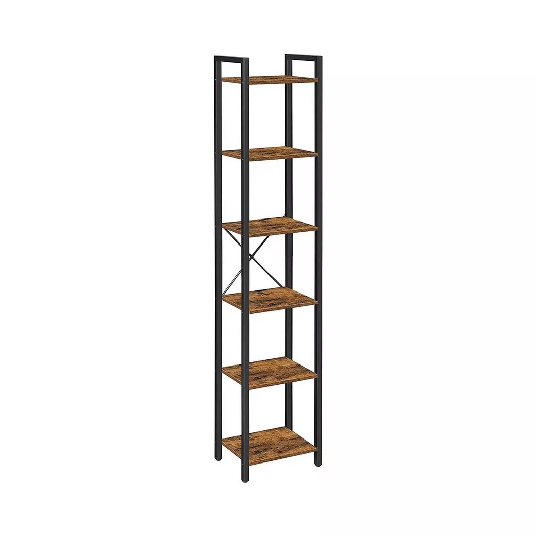 Bibliothèque 6 Niveaux VASAGLE 40x30x178,6 cm Marron Rustique et Noir