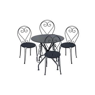 Vente-unique Garten Essgruppe Metall in Eisenoptik Tisch + 4 stapelbare Stühle GUERMANTES  