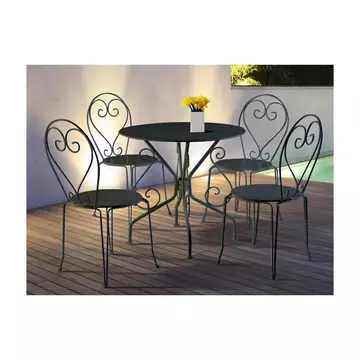Garten Essgruppe Metall in Eisenoptik Tisch + 4 stapelbare Stühle GUERMANTES