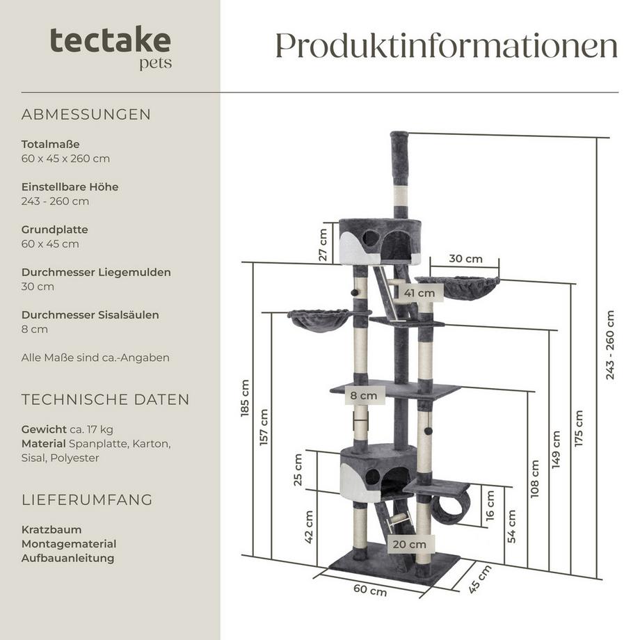 Tectake  Kratzbaum Hansi 243 bis 260 cm Sisal 