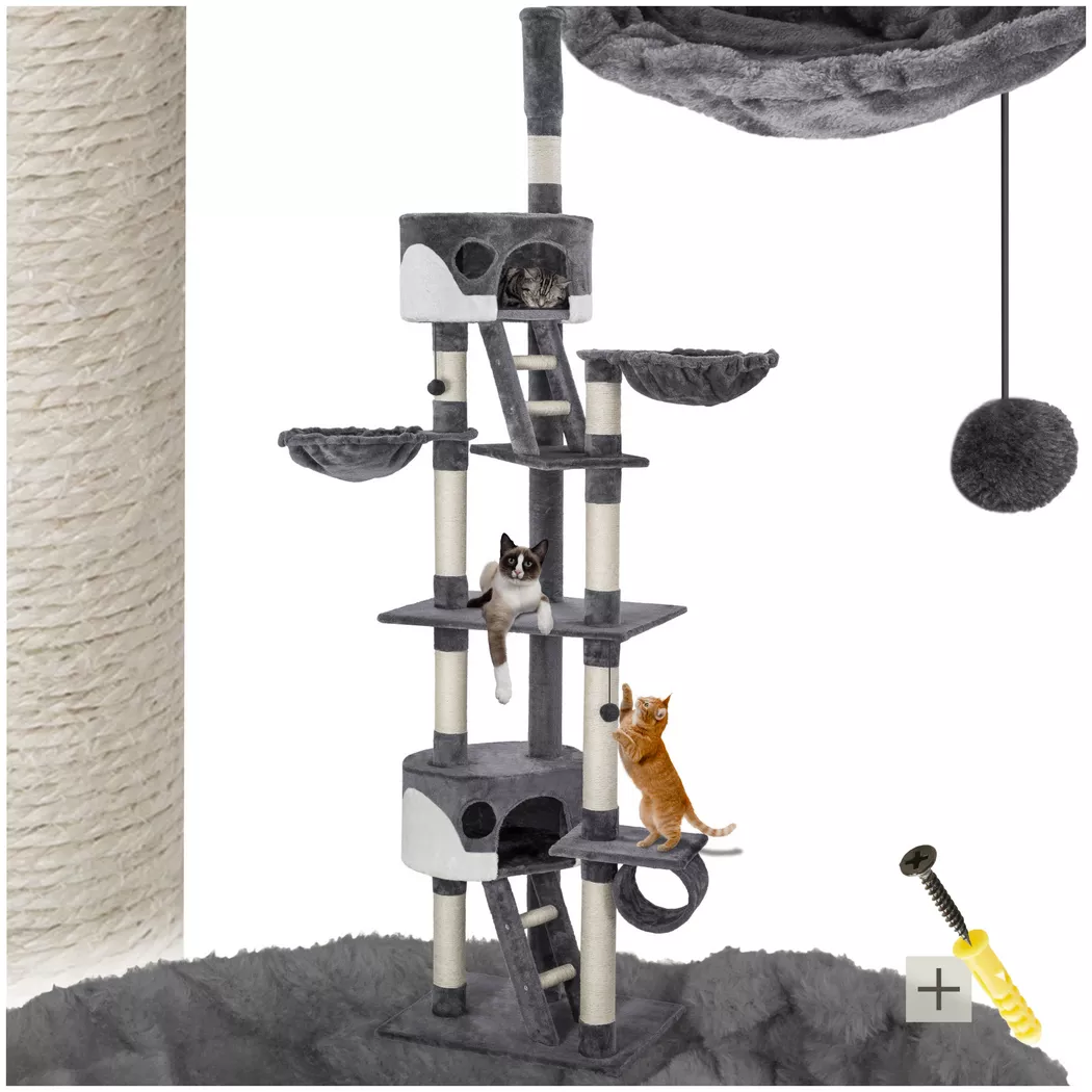 Tectake - Kratzbaum Hansi 243 bis 260 cm Sisal, One Size, Weiss Bunt