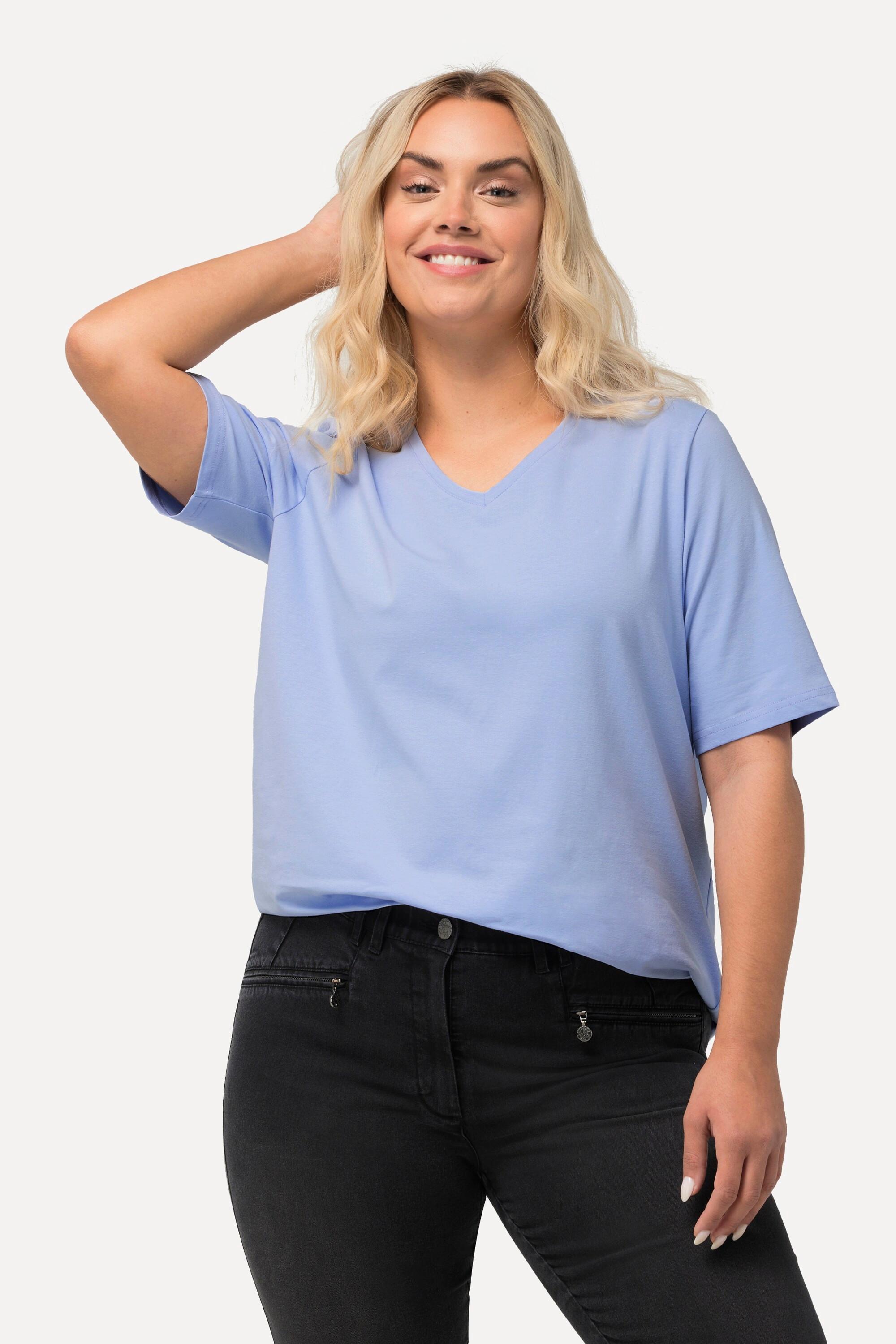 Ulla Popken  T-Shirt, A-Linie, V-Ausschnitt, Halbarm 