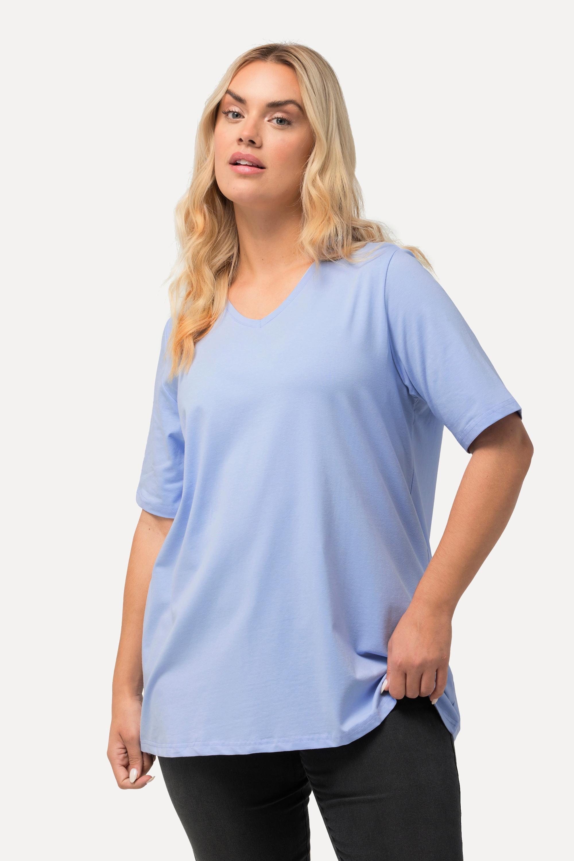 Ulla Popken  T-Shirt, A-Linie, V-Ausschnitt, Halbarm 