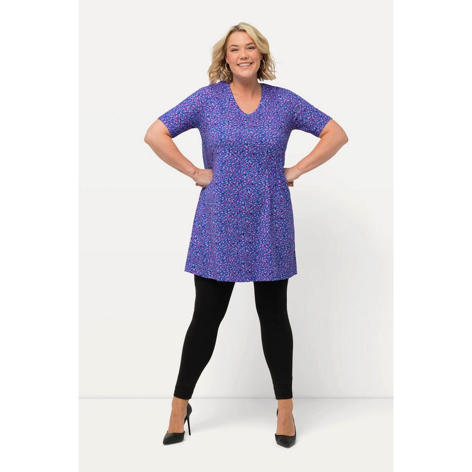 Ulla Popken Maglia lunga svasata stampata scollo a V mezze maniche  