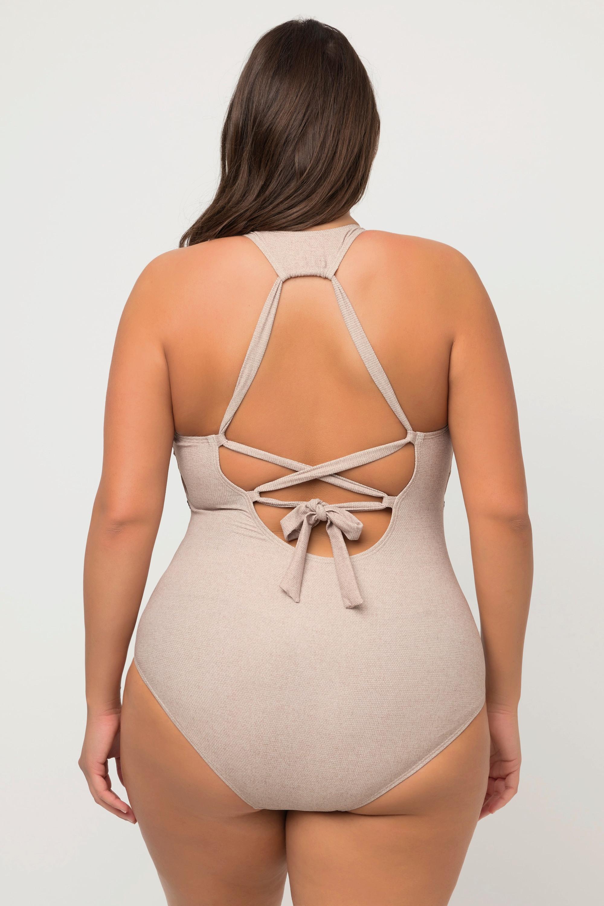 Ulla Popken Badeanzug Juteoptik Softcups Zierknoten  