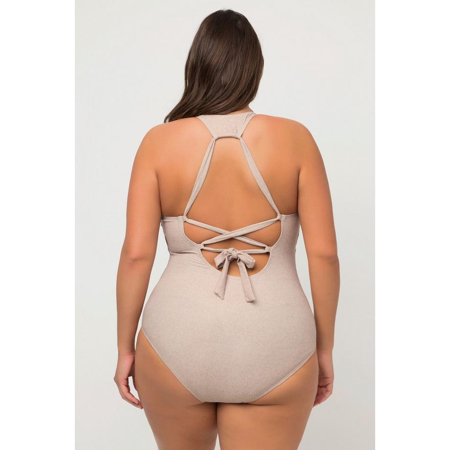 Ulla Popken Badeanzug Juteoptik Softcups Zierknoten  