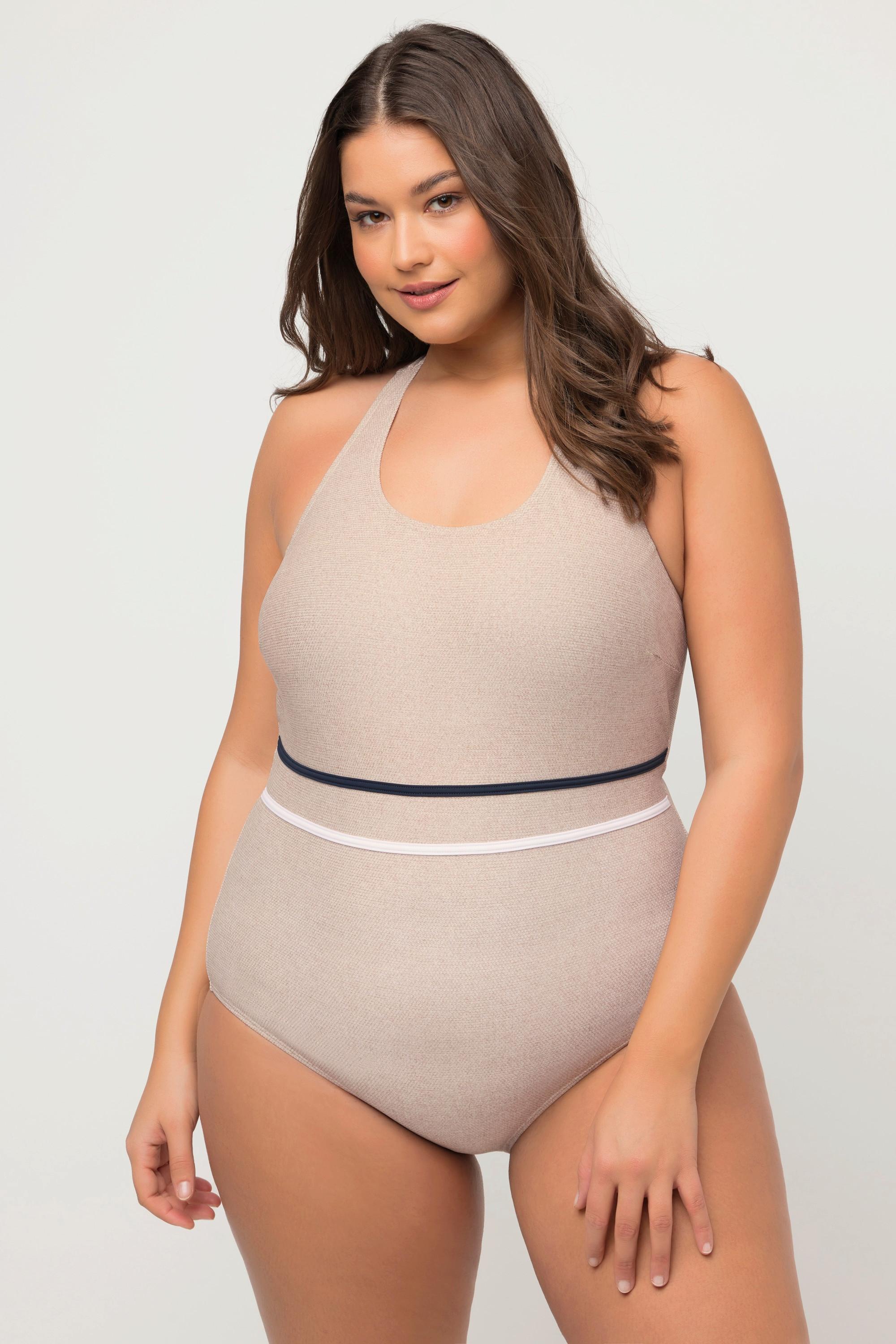 Ulla Popken Badeanzug Juteoptik Softcups Zierknoten  