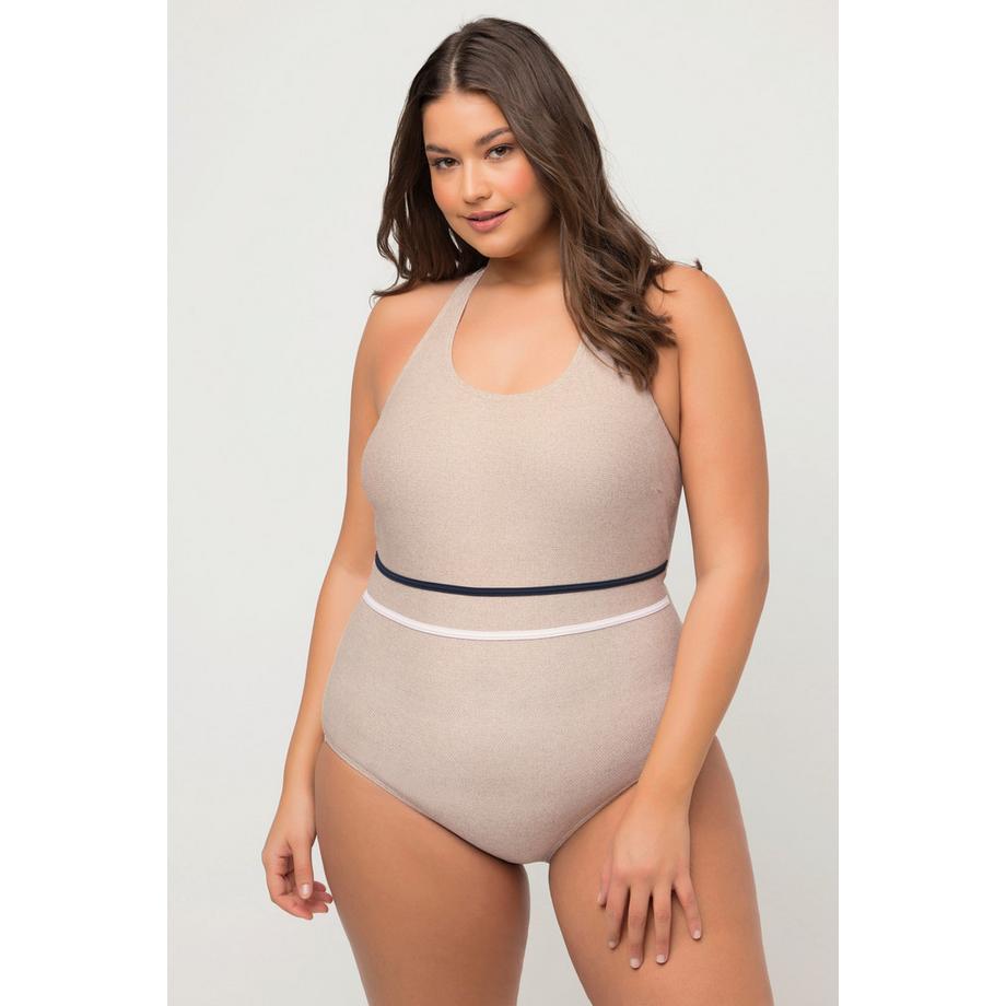 Ulla Popken Badeanzug Juteoptik Softcups Zierknoten  