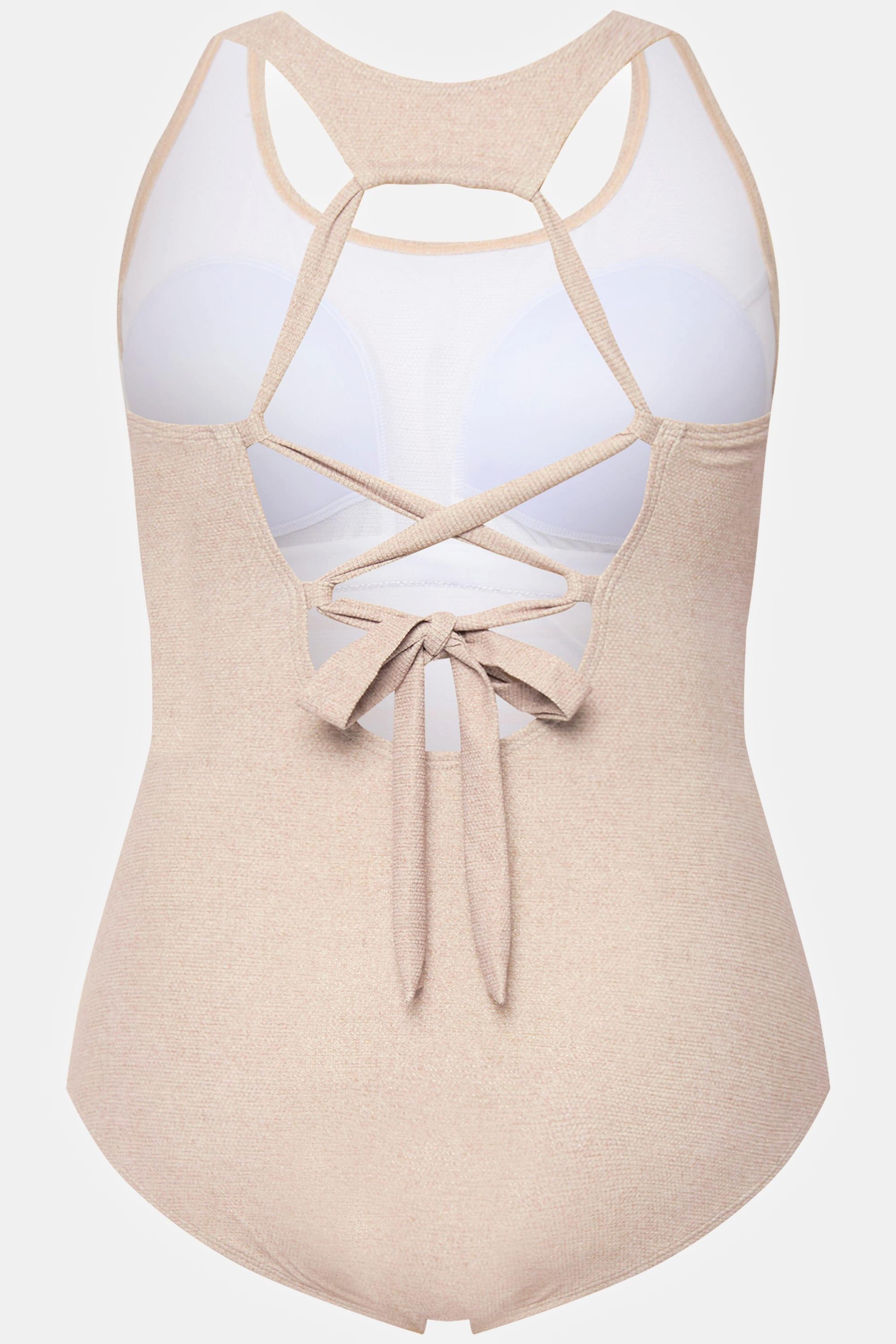 Ulla Popken Badeanzug Juteoptik Softcups Zierknoten  