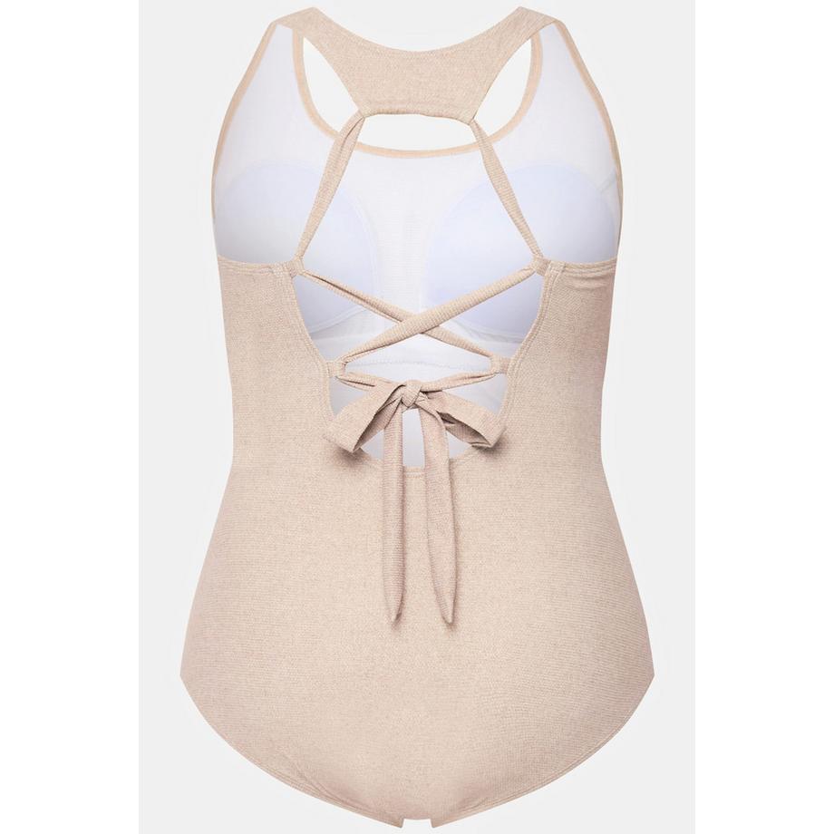 Ulla Popken Badeanzug Juteoptik Softcups Zierknoten  