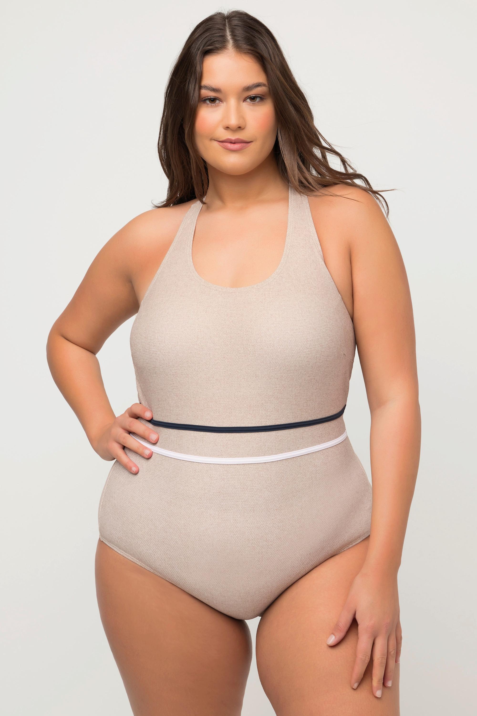 Ulla Popken Badeanzug Juteoptik Softcups Zierknoten  