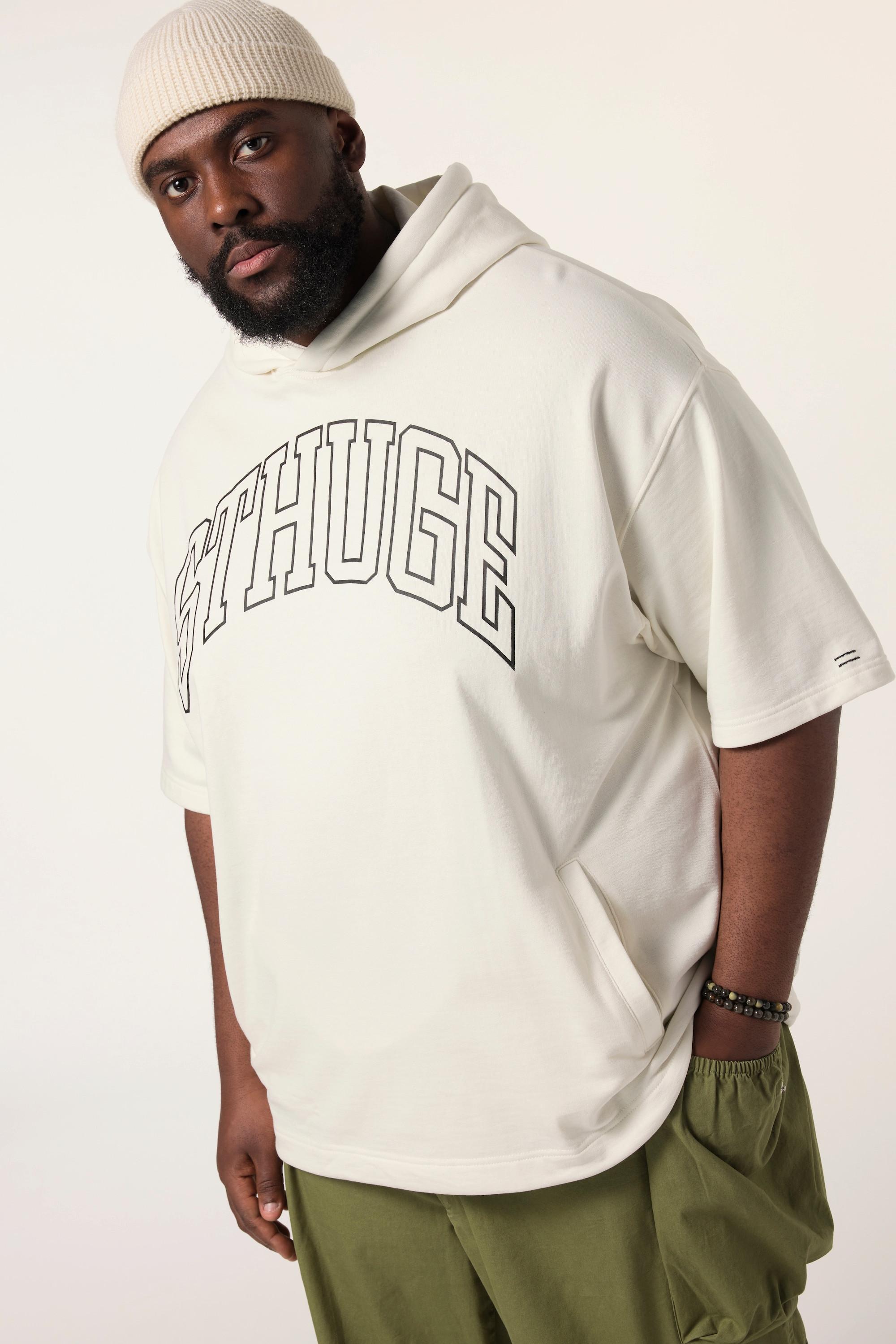 Sthuge Sweat-shirt à capuche à manches courtes avec imprimé poitrine  