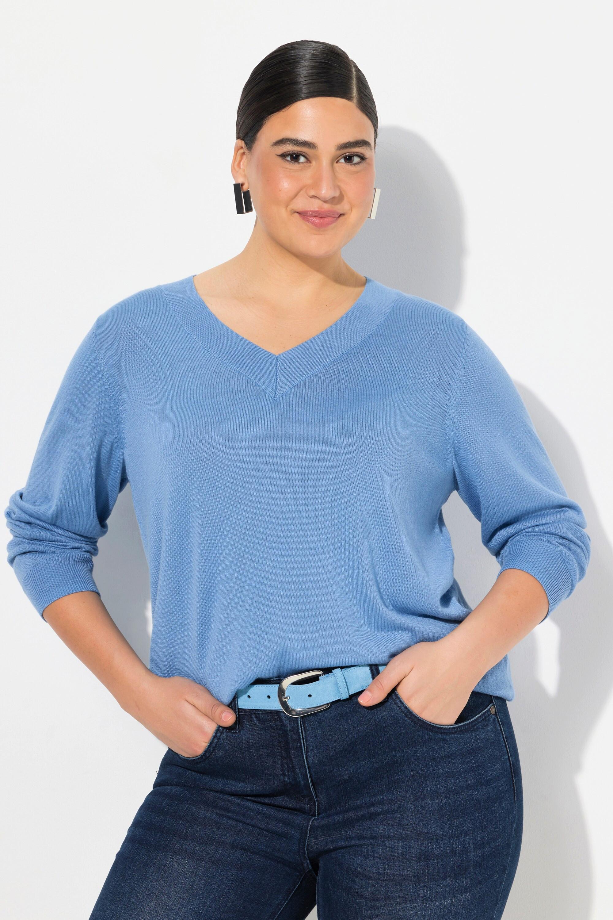 Ulla Popken  Pullover, V-Ausschnitt, Langarm, weicher Feinstrick 