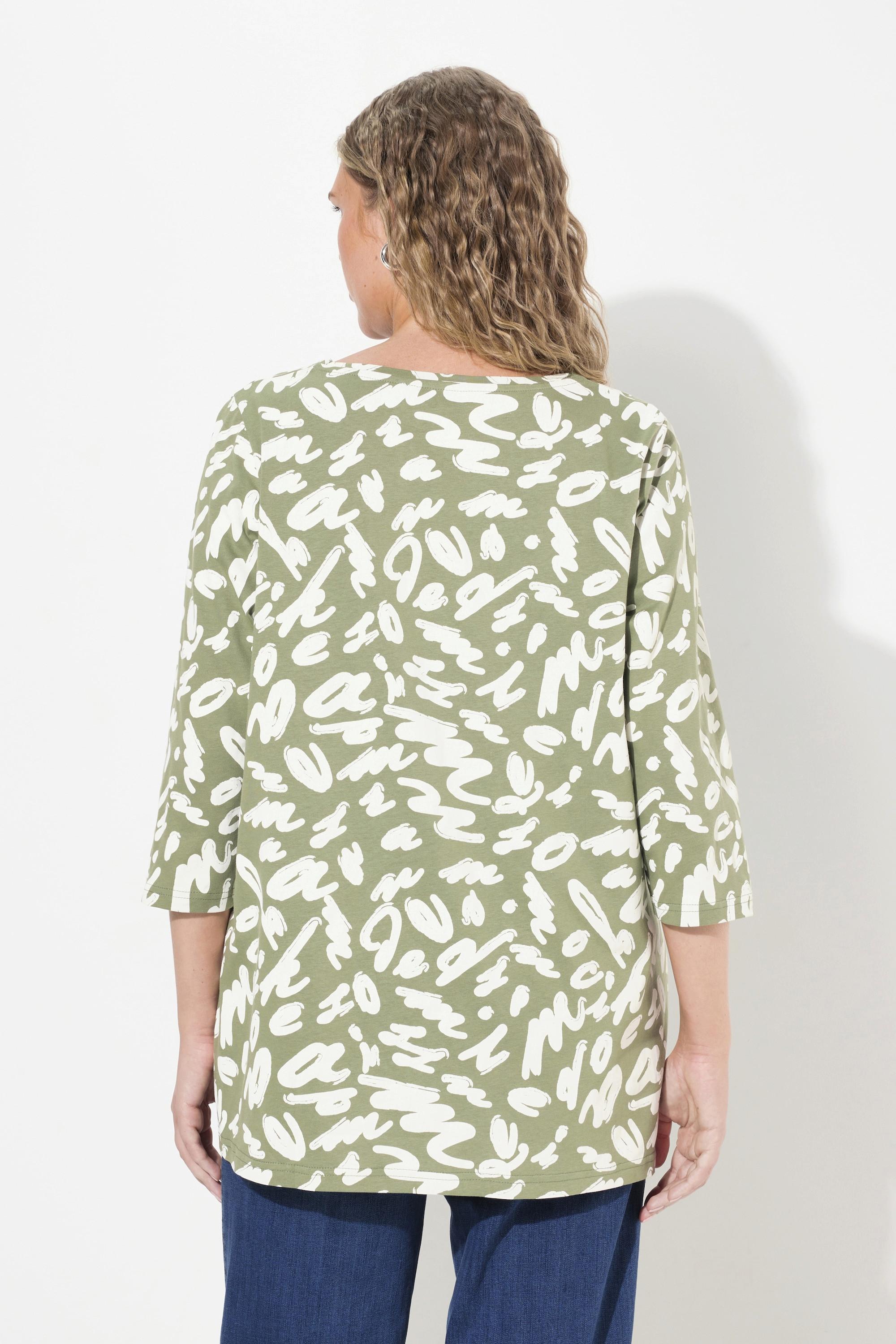 Ulla Popken Maglia Taglio Svasato Pieghe Decorative Scollo Rettangolare Maniche 3/4  