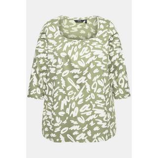 Ulla Popken Maglia Taglio Svasato Pieghe Decorative Scollo Rettangolare Maniche 3/4  