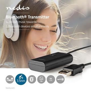 Nedis  Bluetooth® Sender | Anschlusseingang: 1x 3,5 mm | APTX ™ niedriger Latenz / APTX ™ / SBC | Bis zu 2 Geräte | Schwarz 