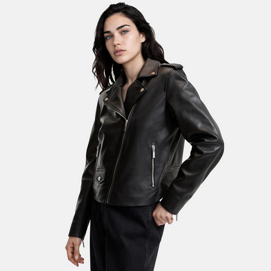 Blouson zippé style motard en cuir