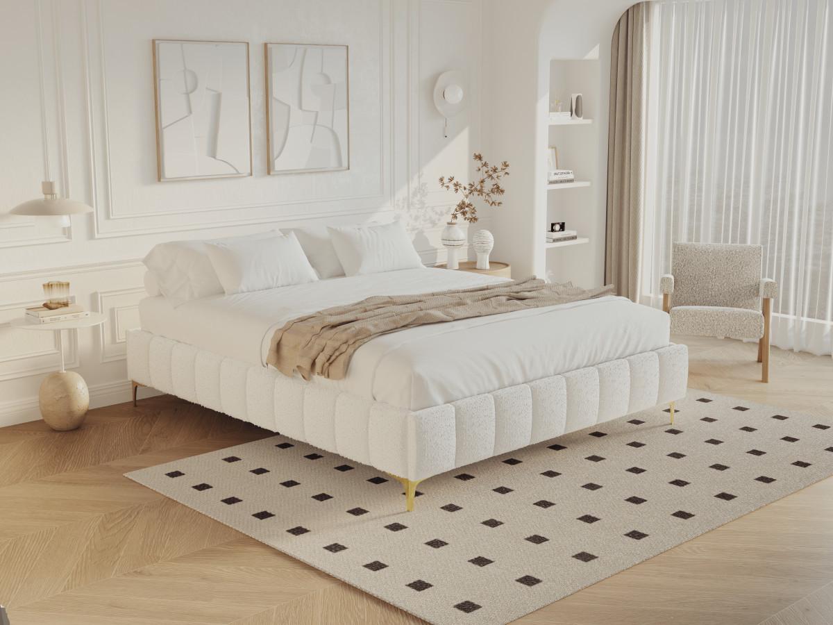 Ysmée Sommier déco tapissier 160 x 200 cm tissu bouclette et pieds dorés  - SHEN de YSMÉE  