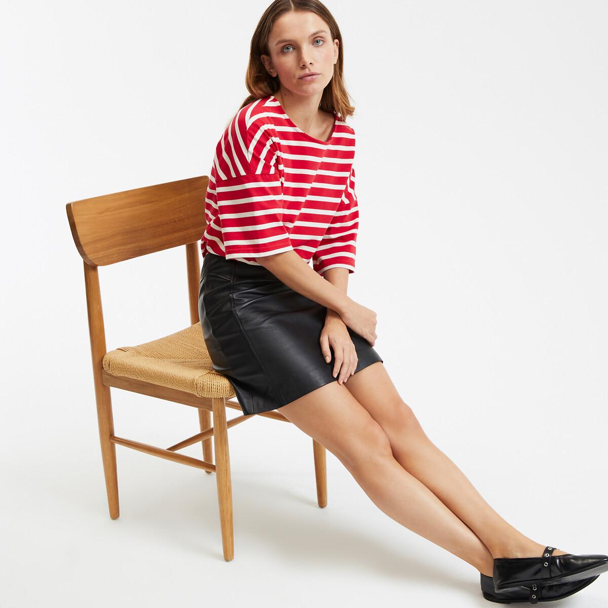 La Redoute Collections Mini-jupe droite en cuir de mouton  