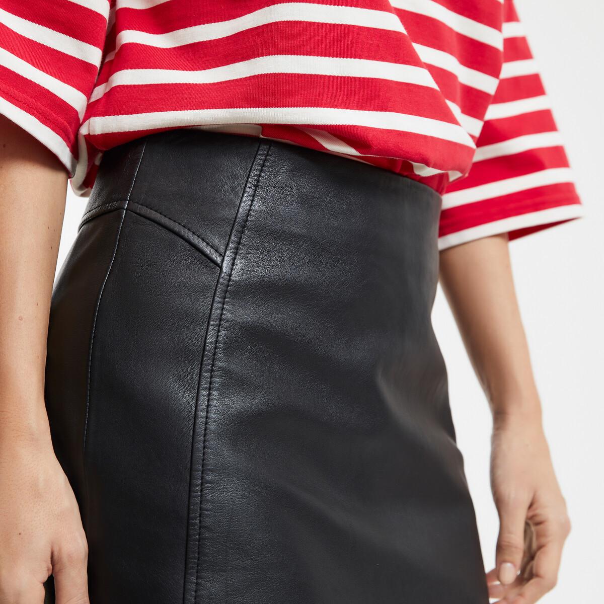 La Redoute Collections Mini-jupe droite en cuir de mouton  