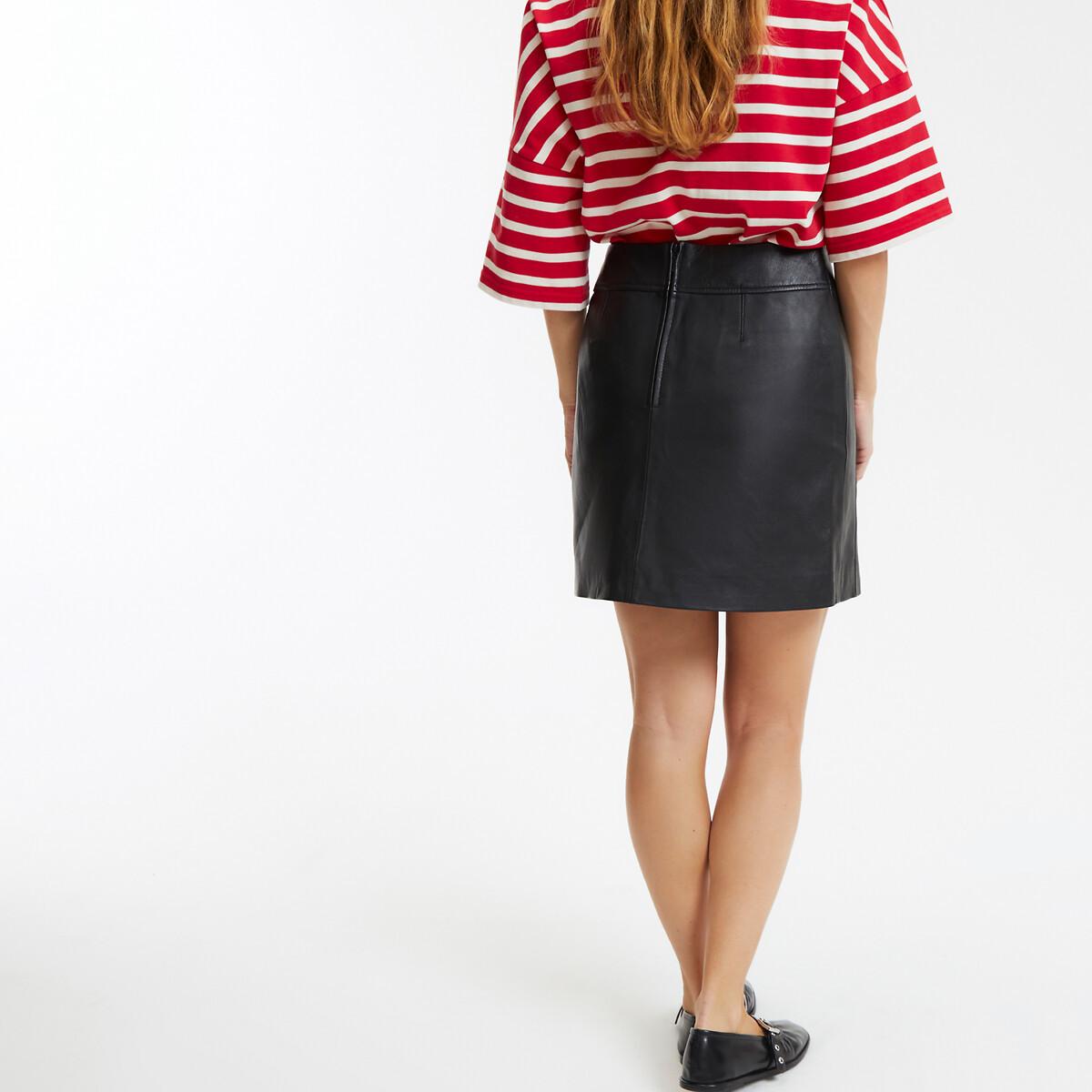 La Redoute Collections Mini-jupe droite en cuir de mouton  