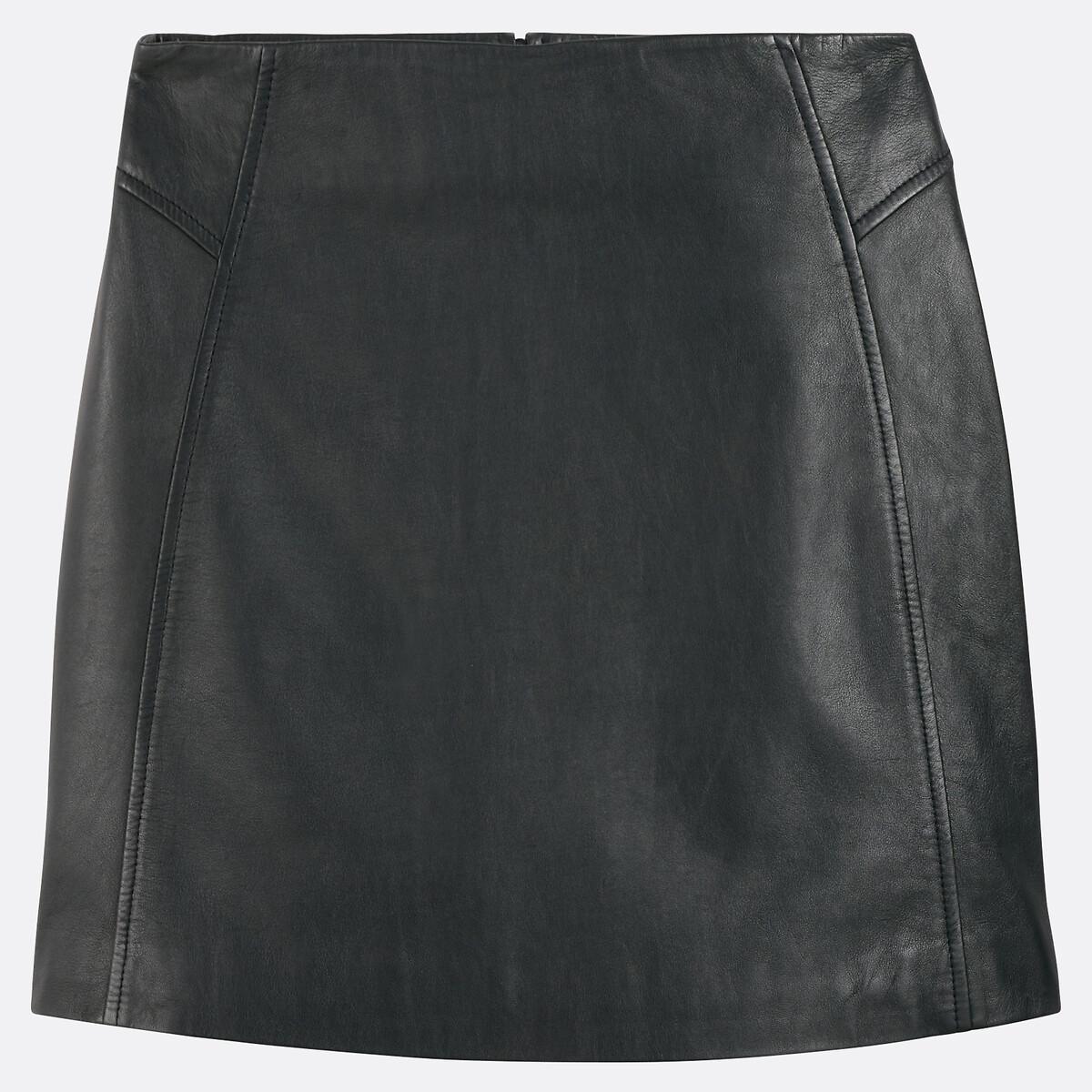 La Redoute Collections Mini-jupe droite en cuir de mouton  