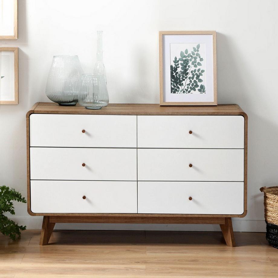 Calicosy Kommode 6 Schubladen Holzdekor und Weiß - ALBURA  