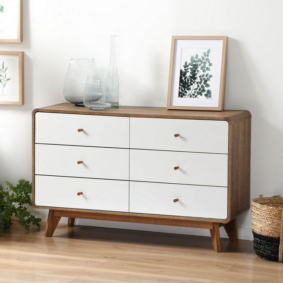 Calicosy Kommode 6 Schubladen Holzdekor und Weiß - ALBURA  