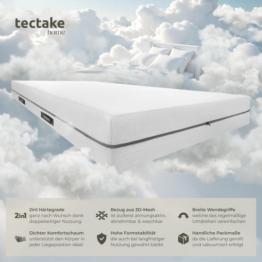 Tectake Matratze Sky verschiedene Größen Komfortschaum mit 2 Härtegraden (H2 & H3)  