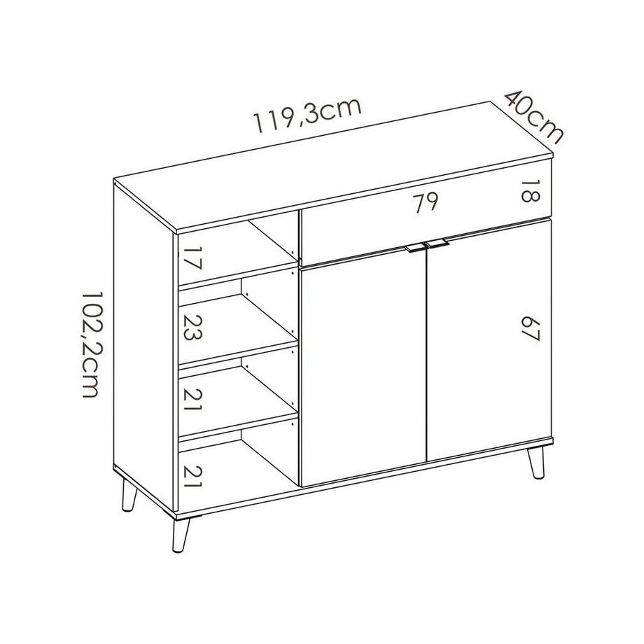 Vente-unique Küchenschrank mit 2 Türen 1 Schublade 4 Ablagen Eichefarben WAJDI  
