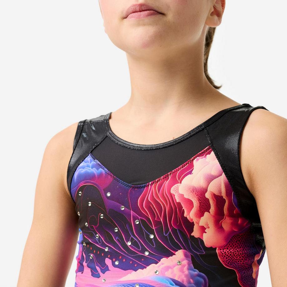DOMYOS  Ärmelloser Gymnastikanzug für Mädchen, multicolor und 
