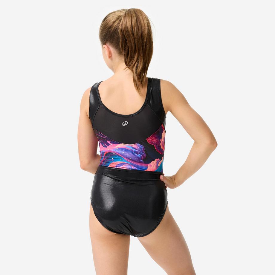 DOMYOS  Ärmelloser Gymnastikanzug für Mädchen, multicolor und 