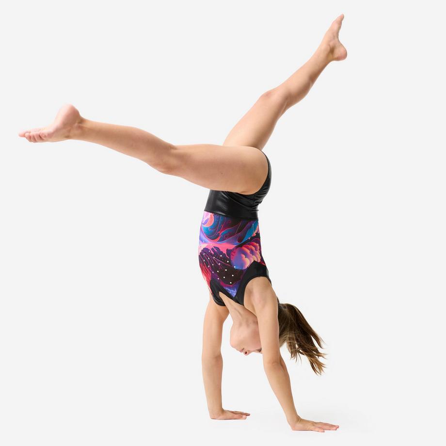 DOMYOS  Ärmelloser Gymnastikanzug für Mädchen, multicolor und 