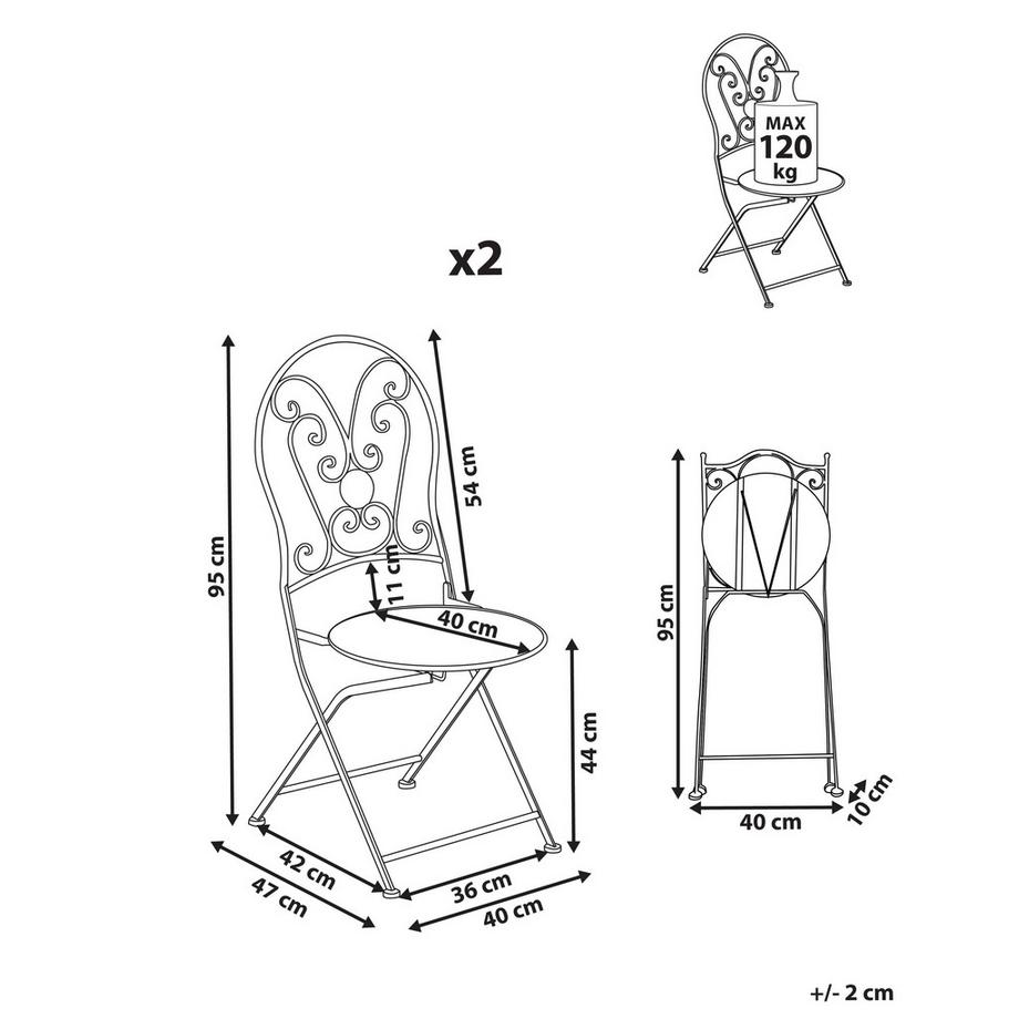 Beliani Gartenstuhl 2er Set aus Eisen Retro COGGIA  